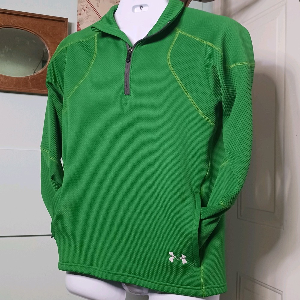 Under Armour Fuego 1/4 Zip Men's SMALL Loose Fit Bright Green Thermal Waffle S/P